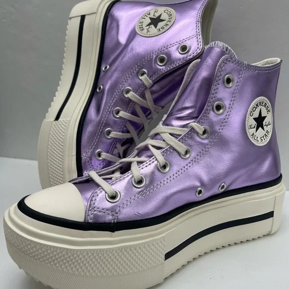 Converse CTAS Lift Double Stack Hi Metallic Lilac Lavender Platform High Top - Picture 15 of 16